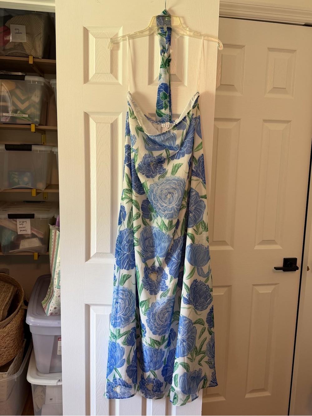 Strapless Blue Floral Maxi Dress - Picture 3 of 6